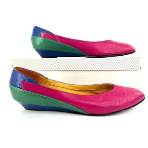 80s Colorblock Wedge Flats Funky Cushioned insole Size 8